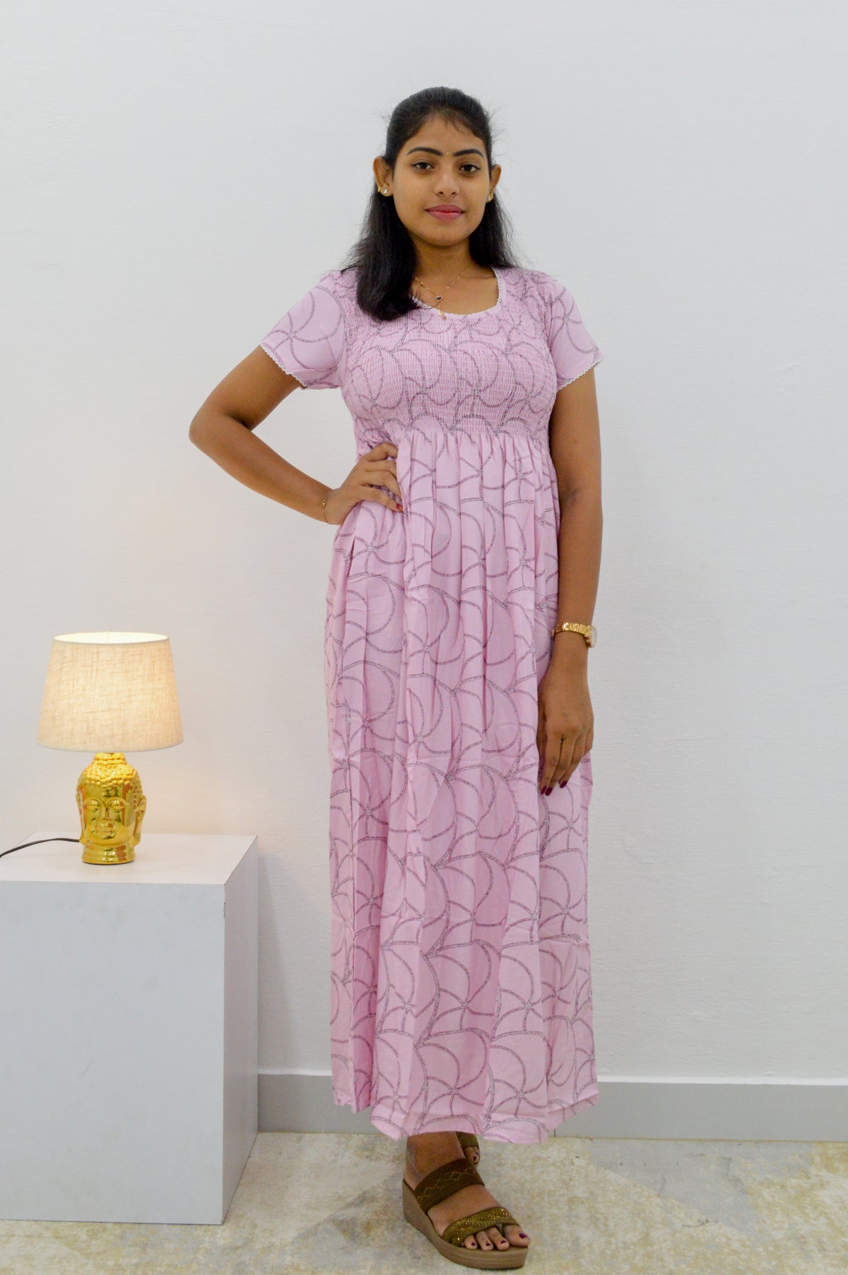 ALPINE Smocking Nighty | Beautiful Pleated Design | Side Pocket | Stylish Nighty for Trendy Women's | Your Perfect Nightwear Collection's (SAP)