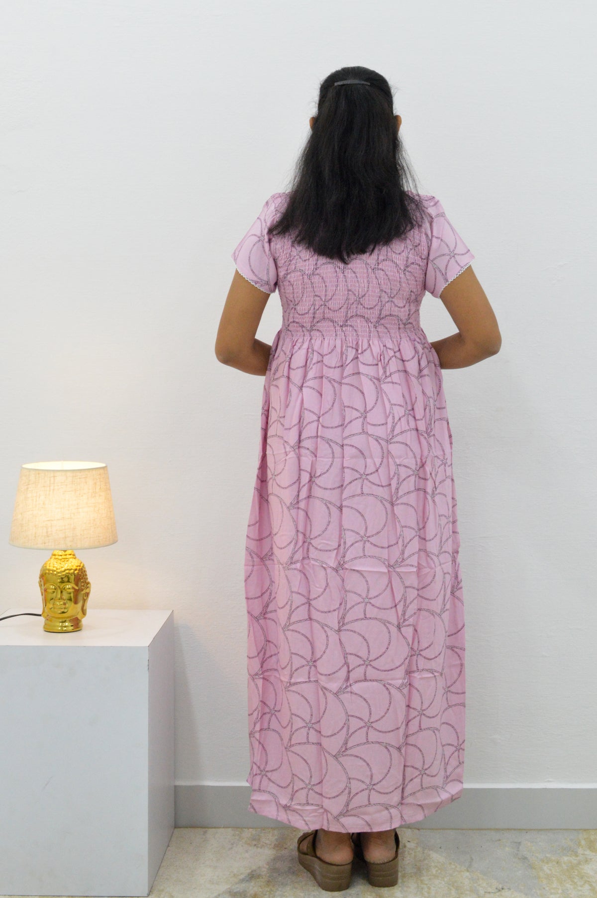 ALPINE Smocking Nighty | Beautiful Pleated Design | Side Pocket | Stylish Nighty for Trendy Women's | Your Perfect Nightwear Collection's (SAP)