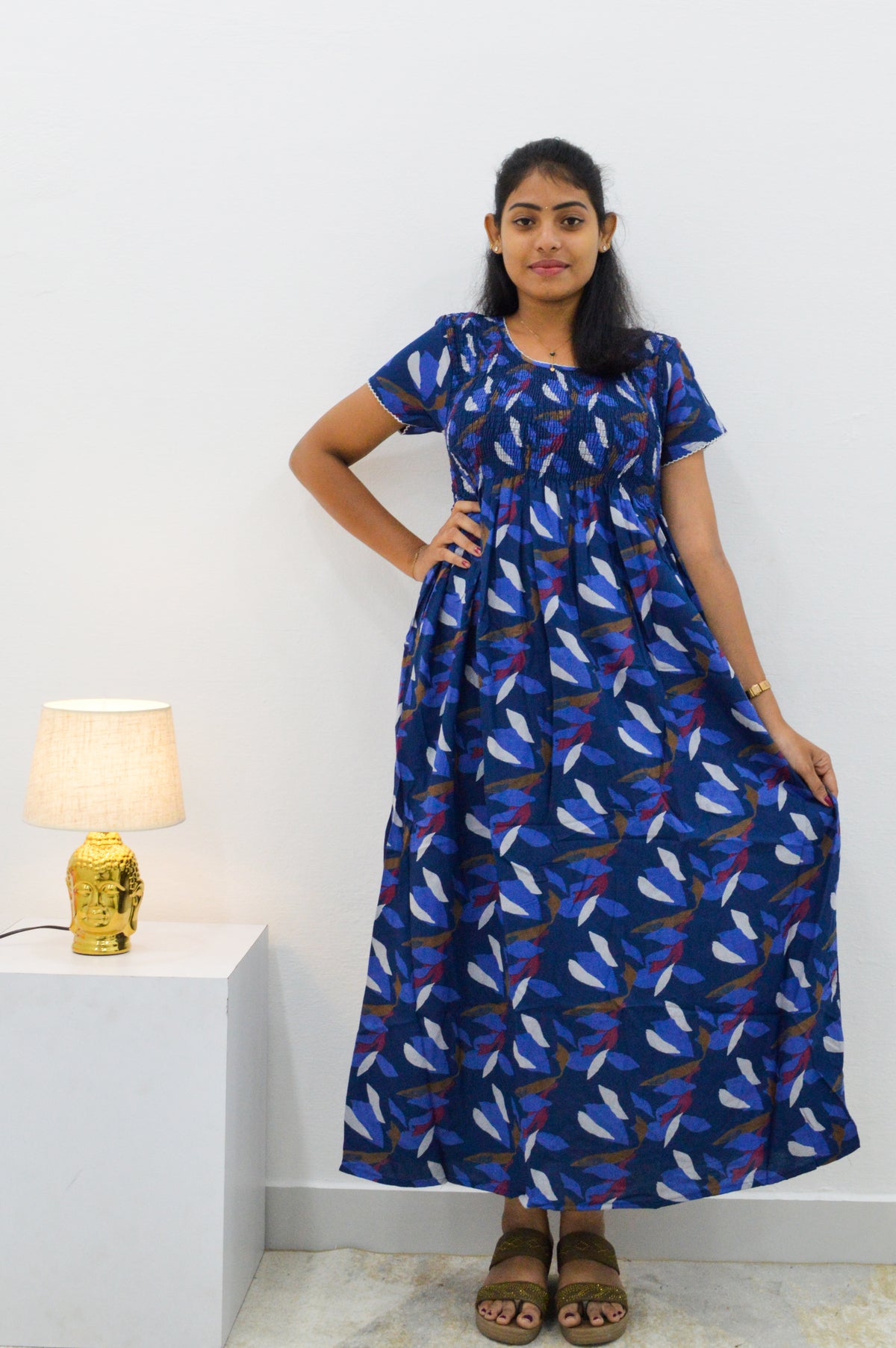 ALPINE Smocking Nighty | Beautiful Pleated Design | Side Pocket | Stylish Nighty for Trendy Women's | Your Perfect Nightwear Collection's (SAP)