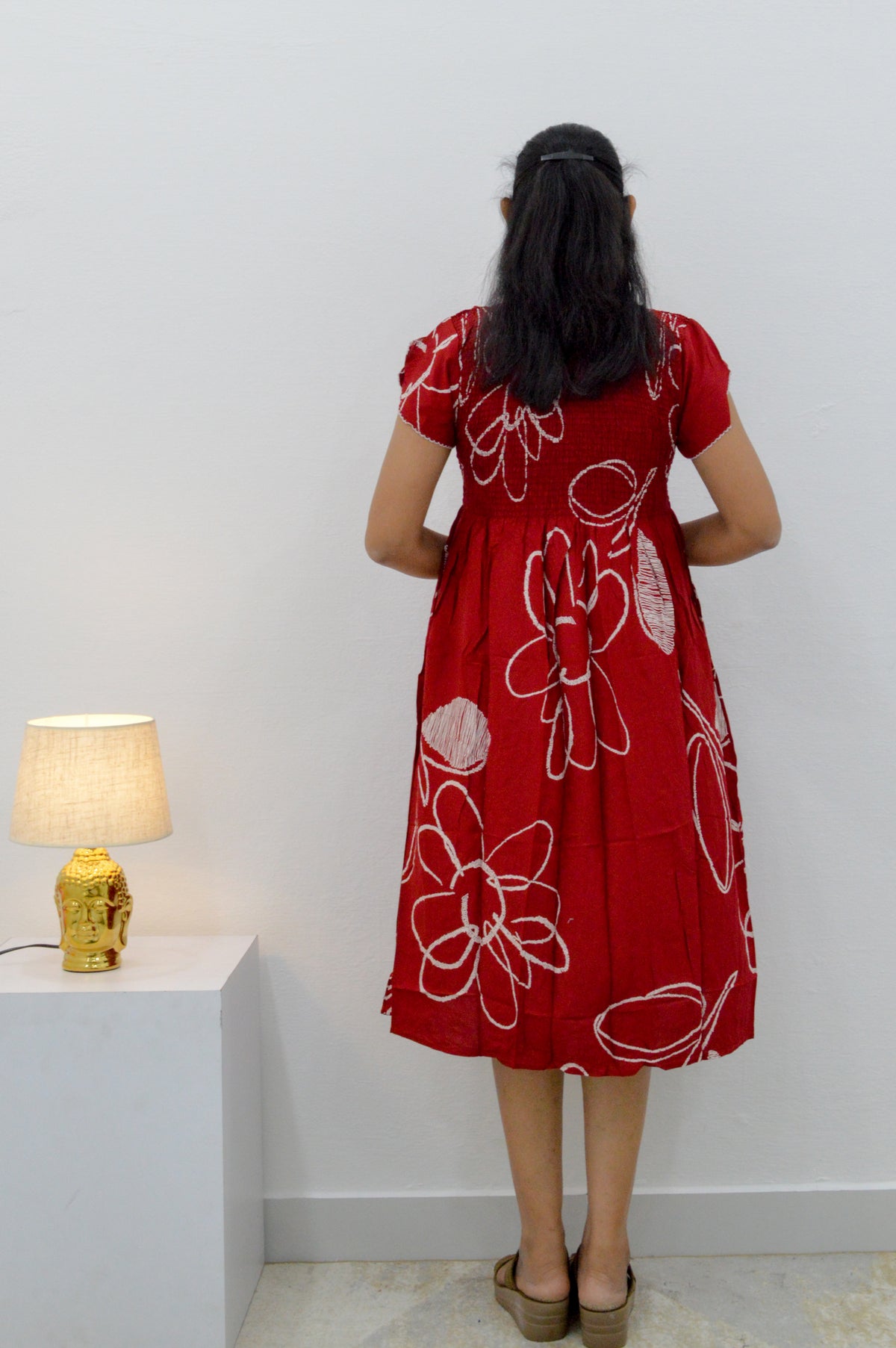 MANGAI Premium Rayon MAXI Frock Smocking Night Gown | Stretchable & Comfort Fit | Fancy Pleated Style with Side Pocket | Round Neck Nightwear for Stylish Women (SRM)