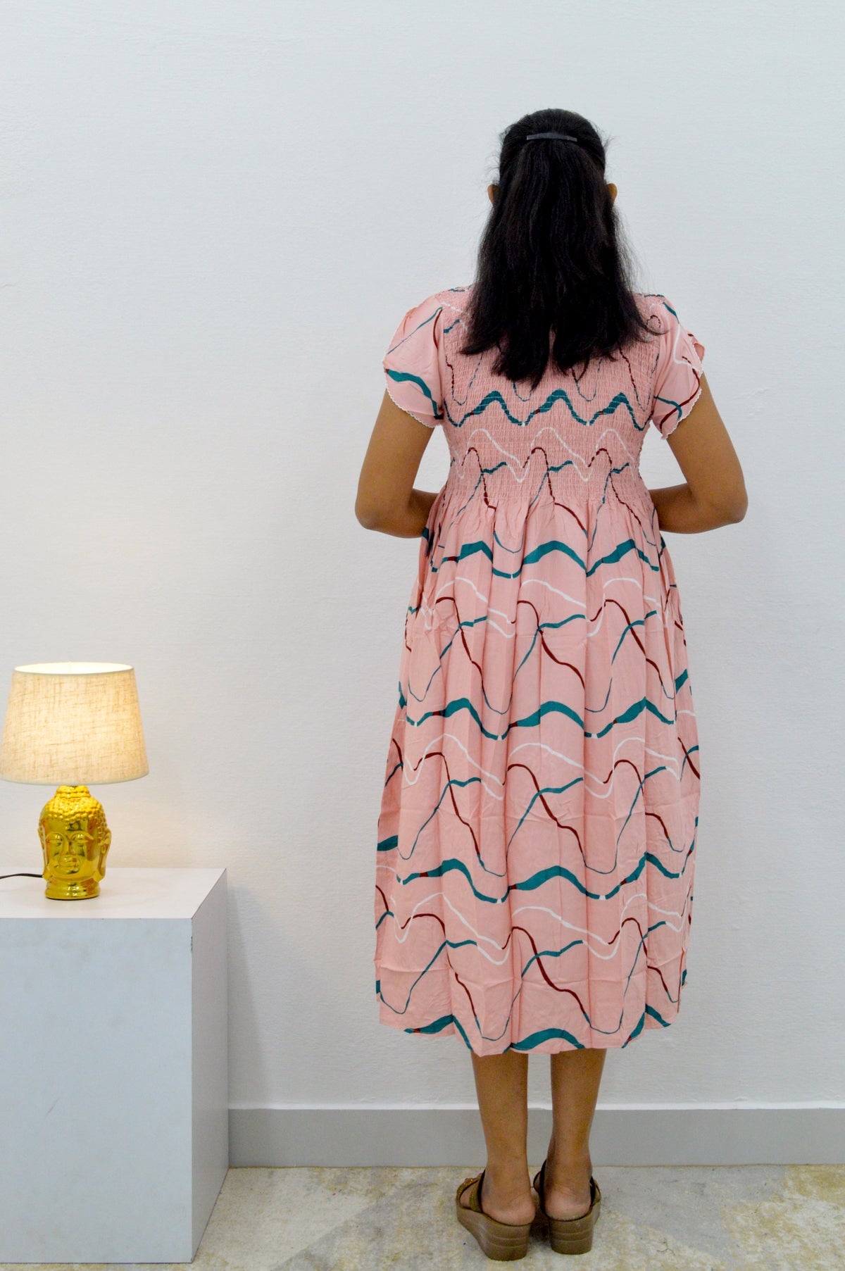 MANGAI Premium Rayon MAXI Frock Smocking Night Gown | Stretchable & Comfort Fit | Fancy Pleated Style with Side Pocket | Round Neck Nightwear for Stylish Women (SRM)