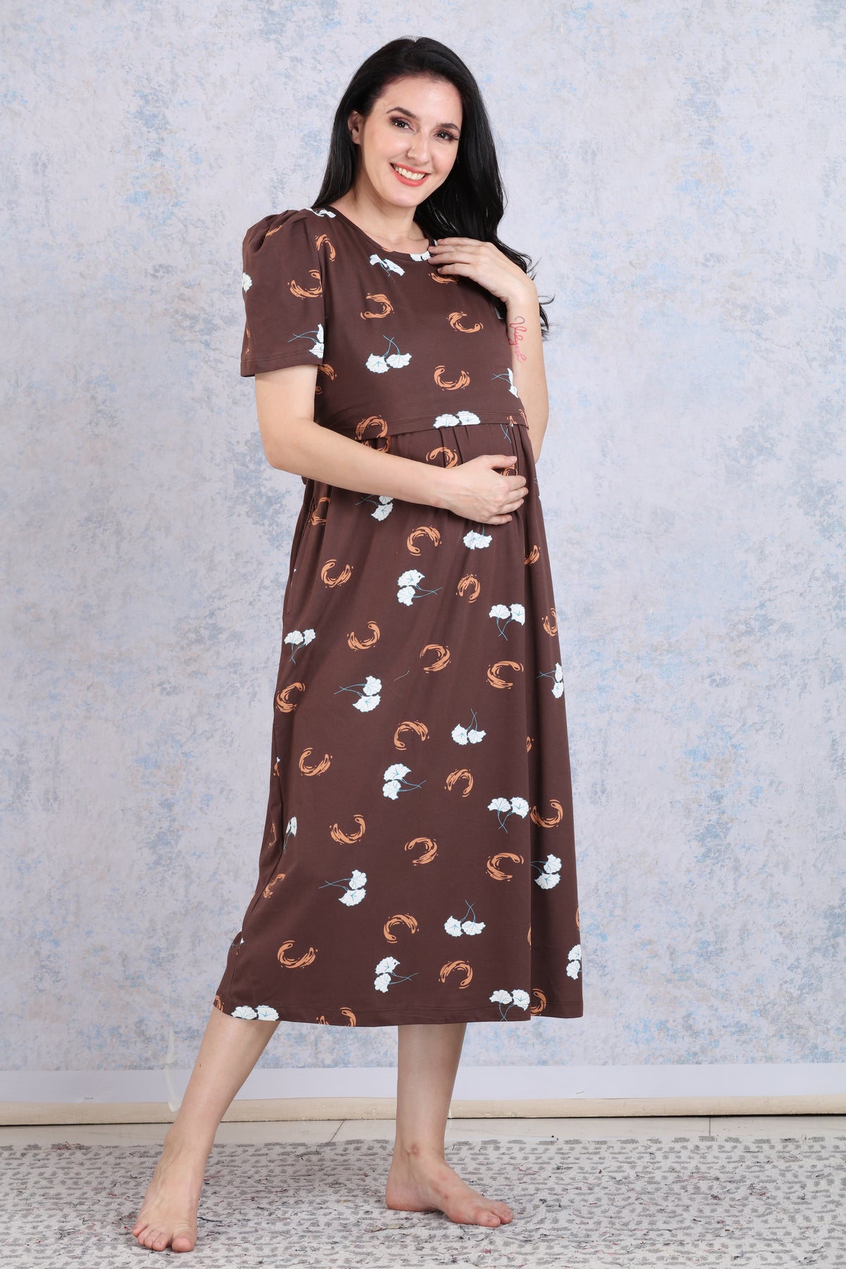 New HOSIERY Cotton Zipless Feeding Wear | Fancy Sleeve with Round Neck | Flap Open Zipless Feeding wear for Pregnancy Women (MMG)