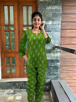 MANGAI Premium Cotton Printed Cambric Night Suits | Stylish Print's All Over | Top & Bottom Set | 3/4 Sleeve | Trendy Night Suits for Stylish Women's (MNS)