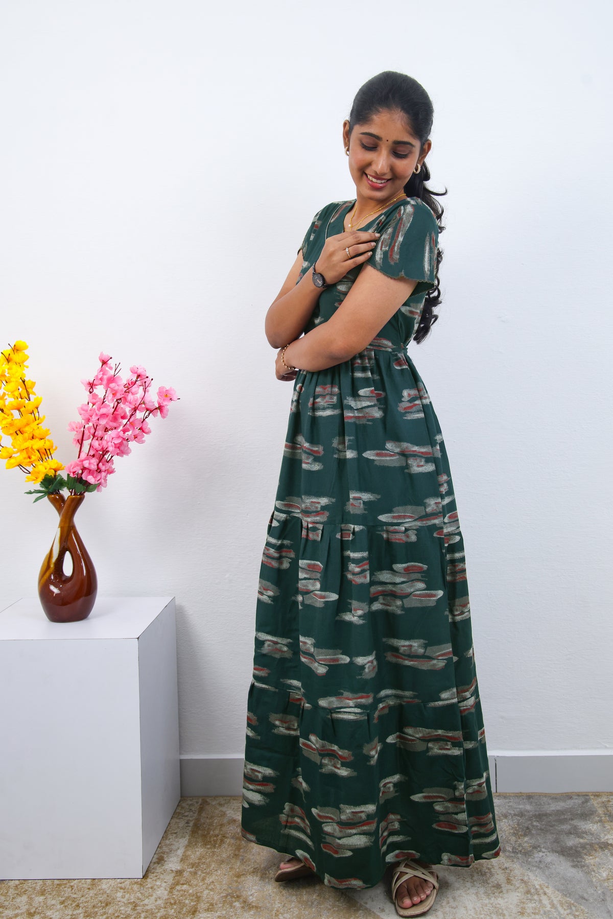 Stylish Alpine 3 Layer Frock Model Nighties| Fancy Sleeves & Neck Pattern| Side Pocket with Back Tie Rope | Perfect Nightwear Trendy Women's (AFK)