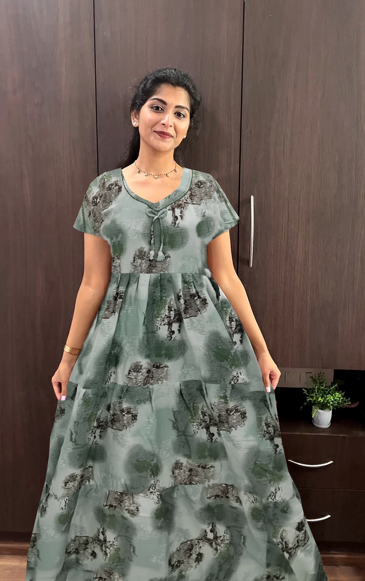 Stylish Alpine FULL FROCK Model Nighties| Fancy Sleeves & Neck Pattern| Side Pocket with Back Tie Rope | Perfect Nightwear Trendy Women's (FRK)