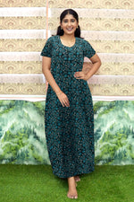 MANGAI Daily Wear Casual Comfort Fit Cotton Printed Nighties | Front Open Zipper Model | Fancy Round Neck with Side Pocket Cotton Nighties (DRN)