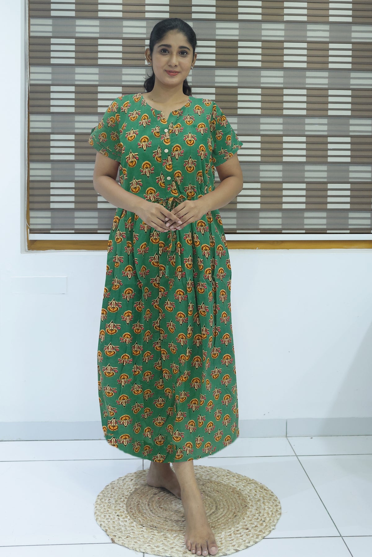 Cotton Gathering Frock for Summer Arrivals | Side Pocket | Elegant Casual Night Wear for Trendy Women's (FKC)