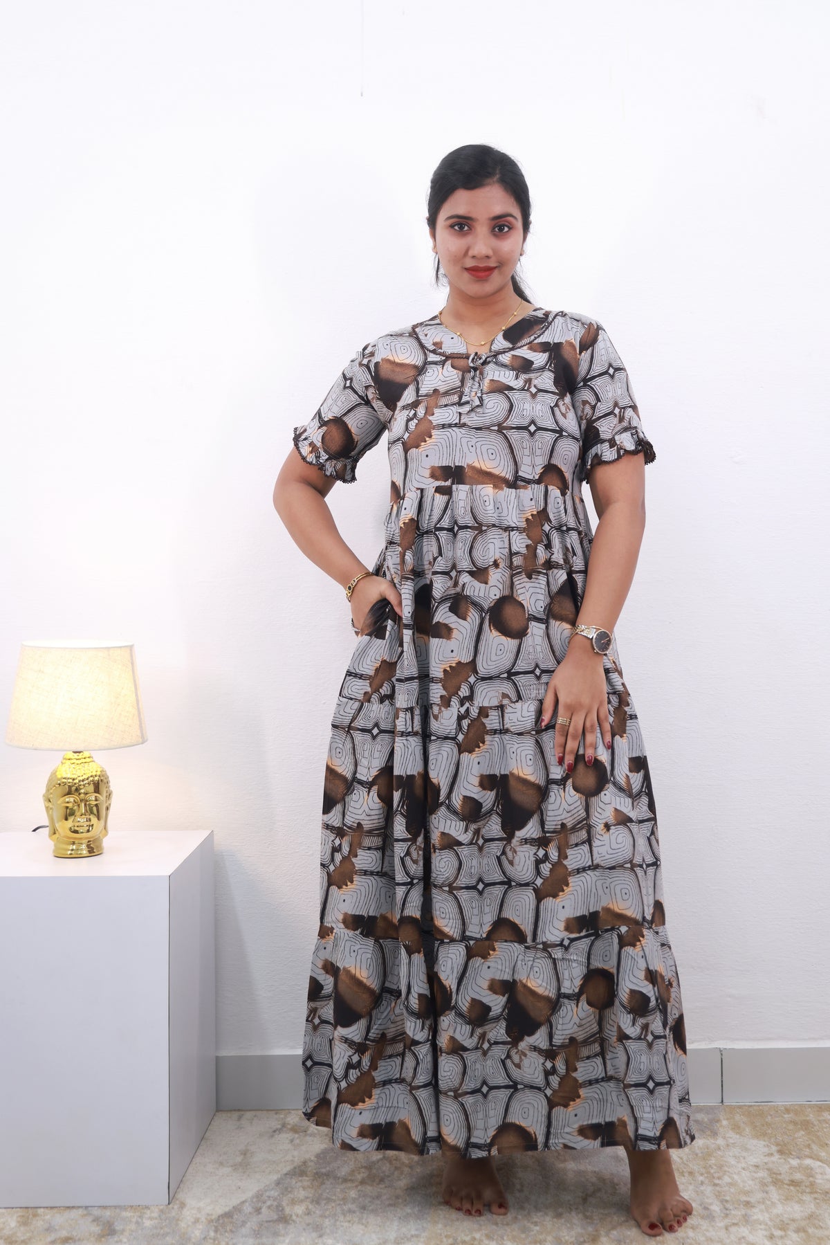 Mangai 3 Layer Frock Model Nighties Soft and Smooth Premium Quality Rayon Material , Fancy Frilled Sleeve Side Pocket , Back tie Rope Stylish Collection's for Trendy Women's (MRK)