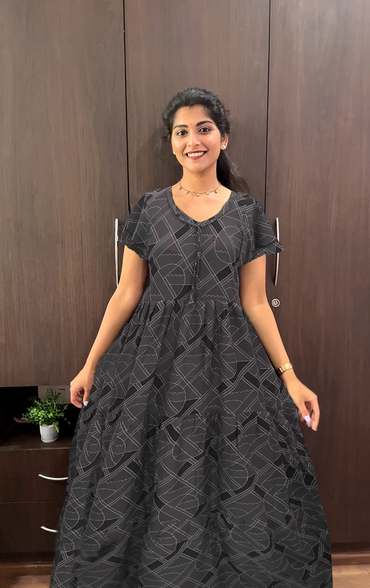 Stylish Alpine FULL FROCK Model Nighties| Fancy Sleeves & Neck Pattern| Side Pocket with Back Tie Rope | Perfect Nightwear Trendy Women's (FRK)