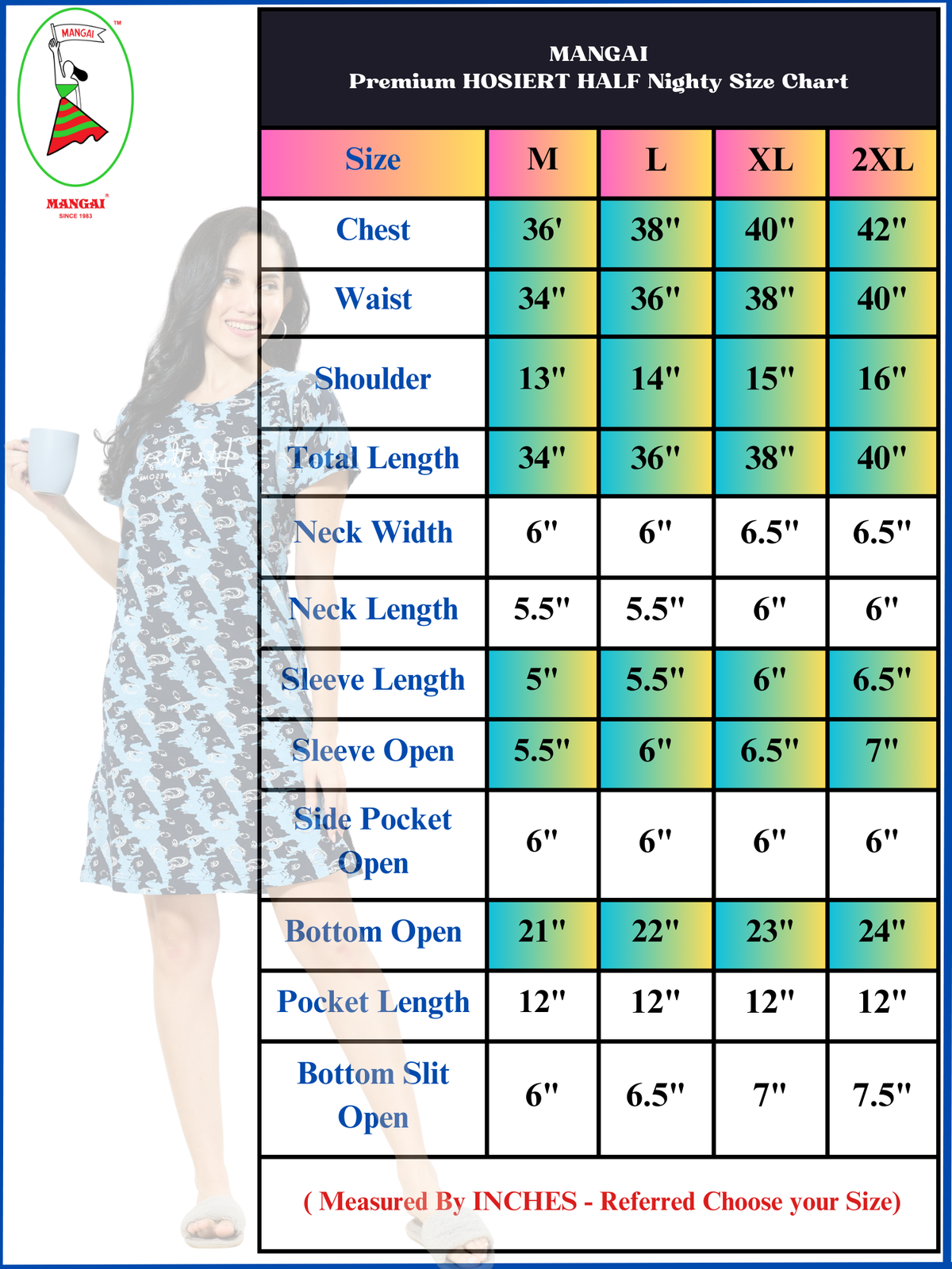 MANGAI New Stylish And Trendy Hosiery Short Nighty For Women | Special Sleep Wear | Half Nighty for Stylish Women and Teenage Girl's a Perfect Nightwear (HHN)