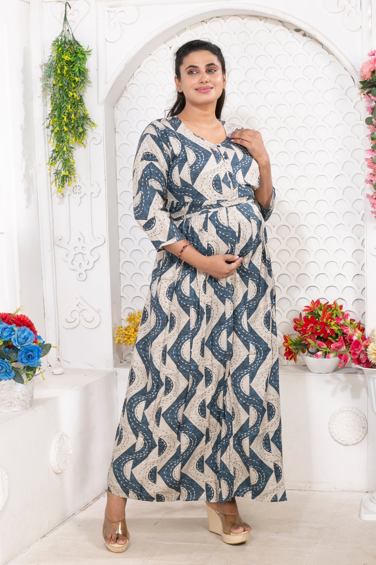 Soft Rayon4-IN-ONE Mom's Feeding & Casual Wear| Pre & Post Maternity Wear | Fancy Long Frock | Best Choice for Pregnancy Women (FIO-F)