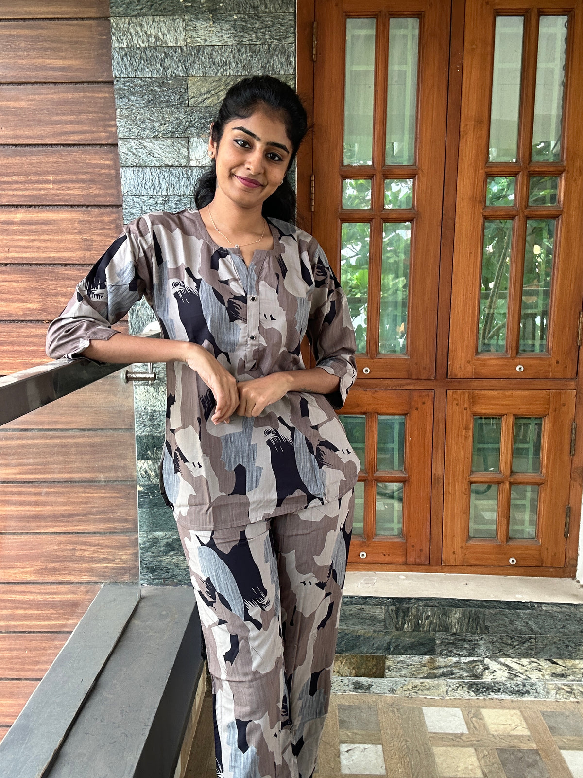 MANGAI Premium RAYON Printed Stylish U-Cut Model Night Suits | Stylish Print's All Over | Top & Bottom Set | 3/4 Sleeve| U-Cut Neck | Trendy Night Suits for Stylish Women's (RUNS-UCUT)