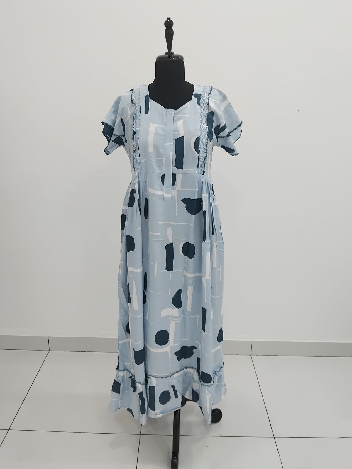 MANGAI Rayon Frock Nighties | Front Open Lengthy Zipper Comforts Feeding | Fancy Double Layered Butterfly Sleeve's | Post & Pre Pregnancy's and Casual Wear | Side Pocket |Versatile Rayon Frock Night Gown's for Stylish Women's (RPW)