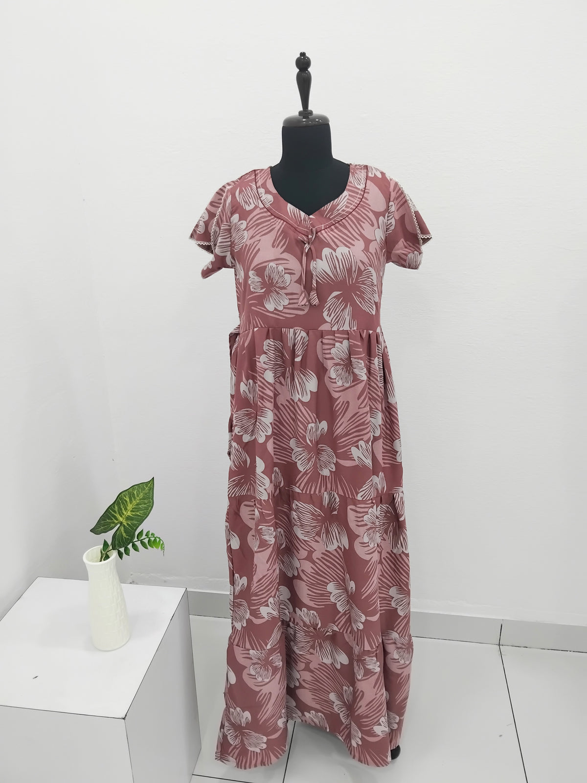 Stylish Alpine FULL FROCK Model Nighties| Fancy Sleeves & Neck Pattern| Side Pocket with Back Tie Rope | Perfect Nightwear Trendy Women's (FRK)