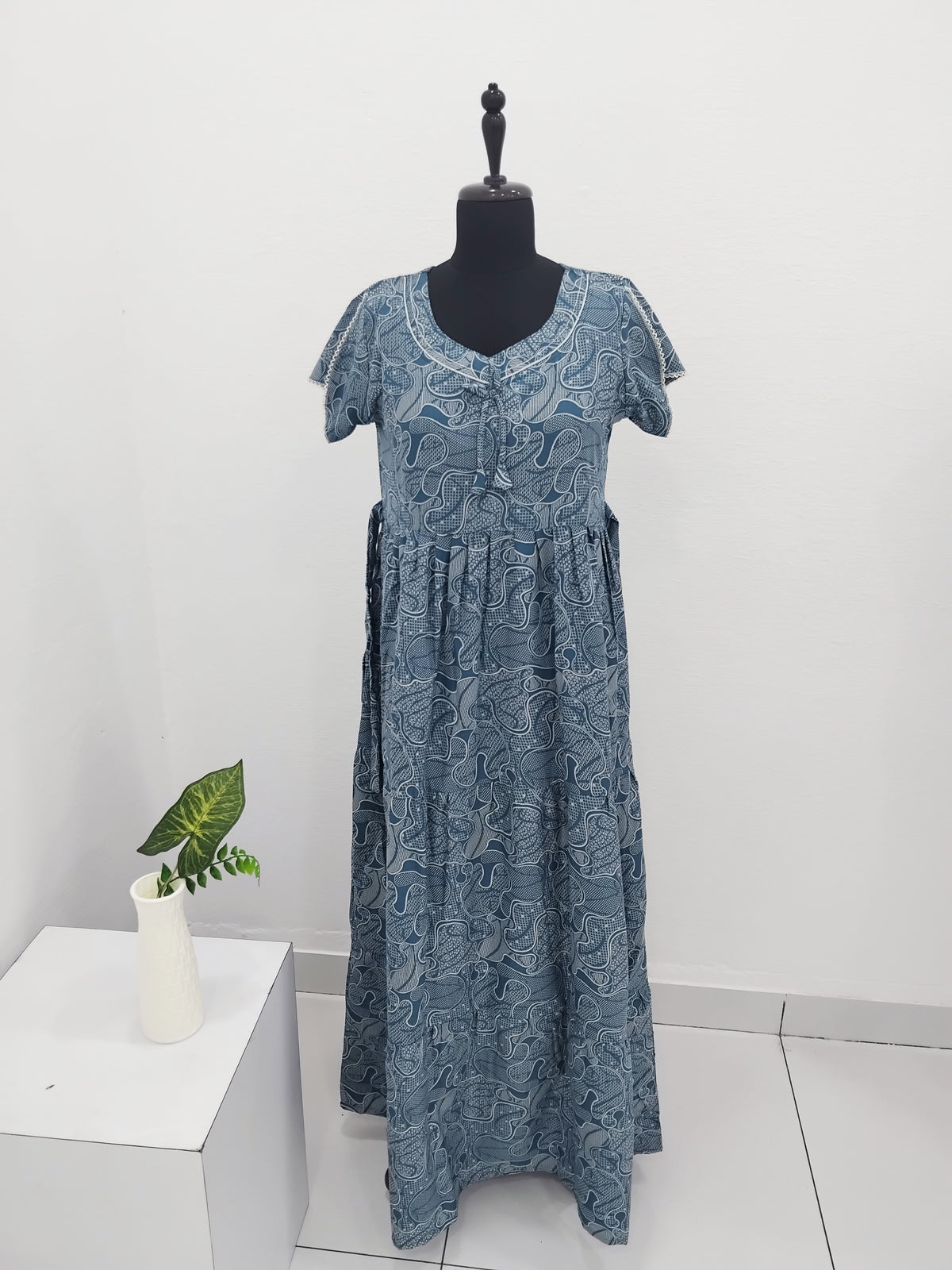 Stylish Alpine FULL FROCK Model Nighties| Fancy Sleeves & Neck Pattern| Side Pocket with Back Tie Rope | Perfect Nightwear Trendy Women's (FRK)