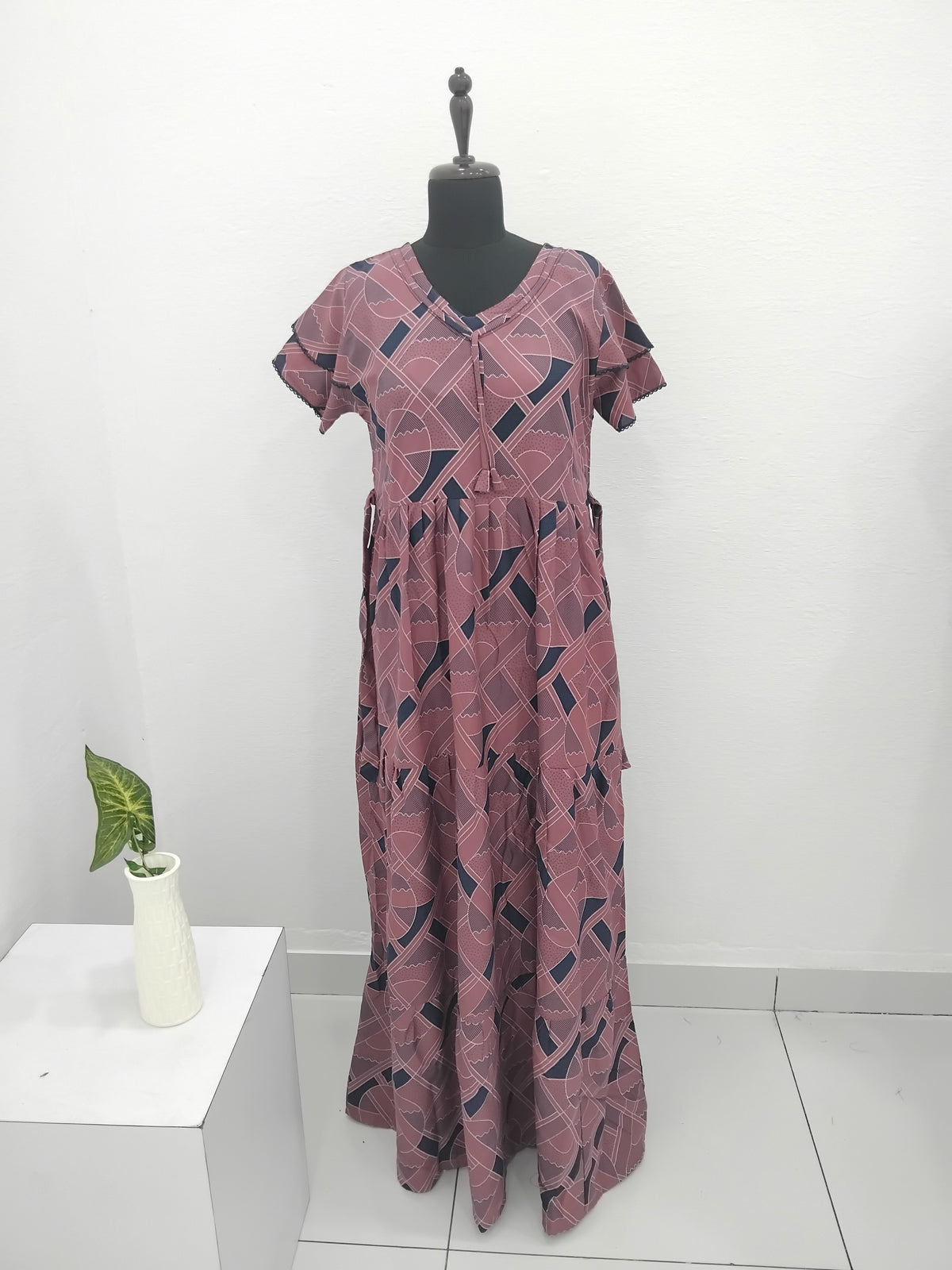 Stylish Alpine FULL FROCK Model Nighties| Fancy Sleeves & Neck Pattern| Side Pocket with Back Tie Rope | Perfect Nightwear Trendy Women's (FRK)