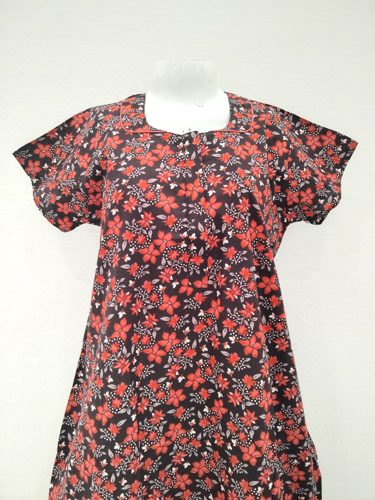 MANGAI Daily Wear Casual Comfort Fit Cotton Printed Nighties | Front Open Zipper Model | Fancy Round Neck with Side Pocket Cotton Nighties (DRN)