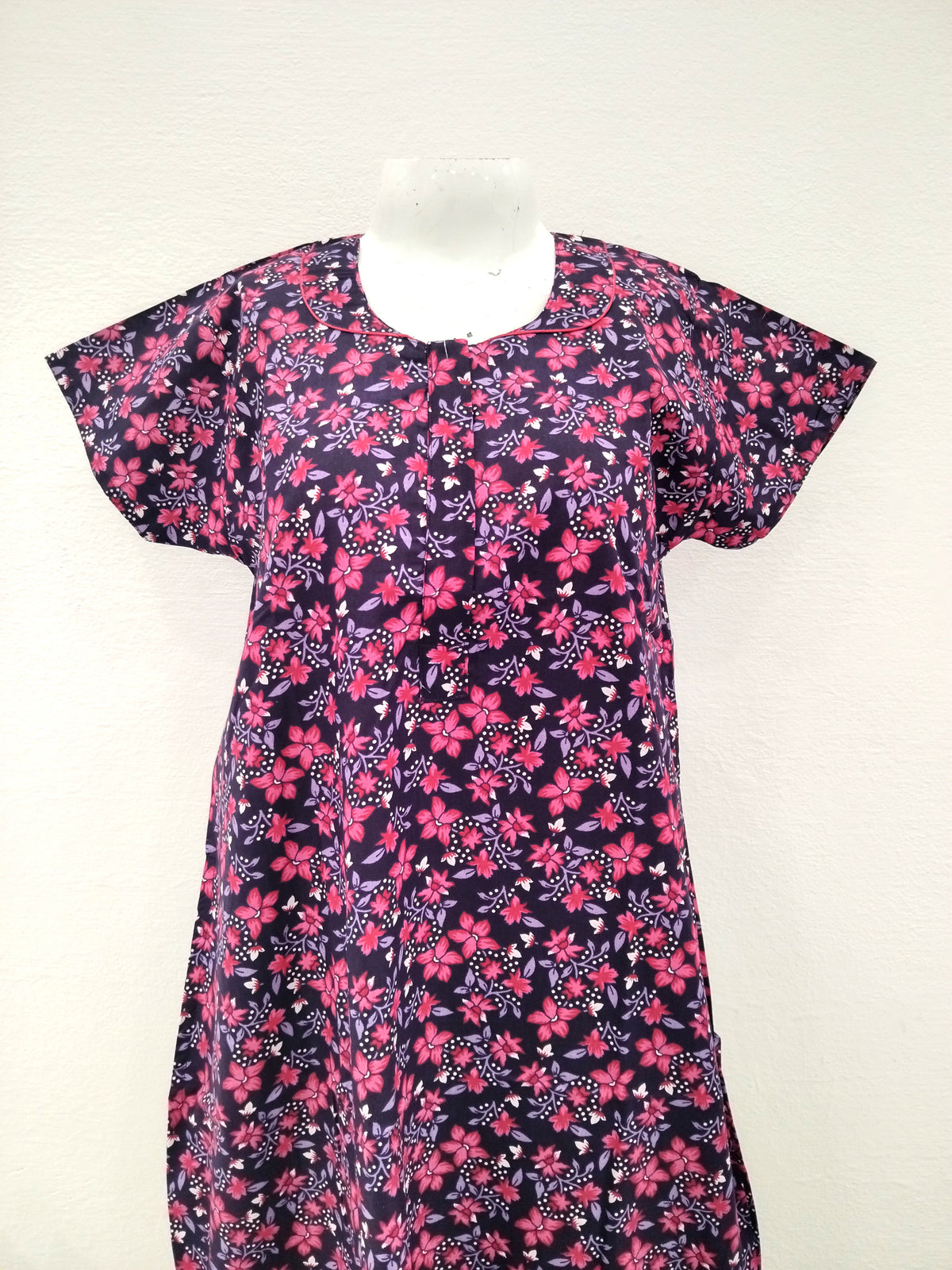 MANGAI Daily Wear Casual Comfort Fit Cotton Printed Nighties | Front Open Zipper Model | Fancy Round Neck with Side Pocket Cotton Nighties (DRN)