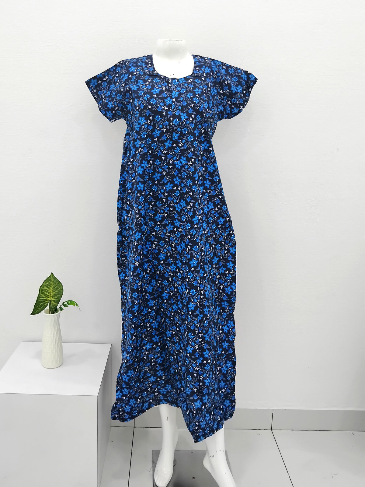 MANGAI Daily Wear Casual Comfort Fit Cotton Printed Nighties | Front Open Zipper Model | Fancy Round Neck with Side Pocket Cotton Nighties (DRN)