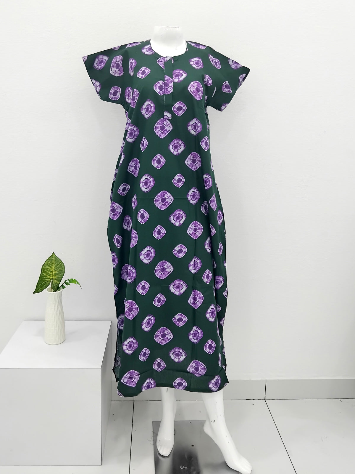 MANGAI Daily Wear Casual Comfort Fit Cotton Printed Nighties | Front Open Zipper Model | Fancy Round Neck with Side Pocket Cotton Nighties (DRN)