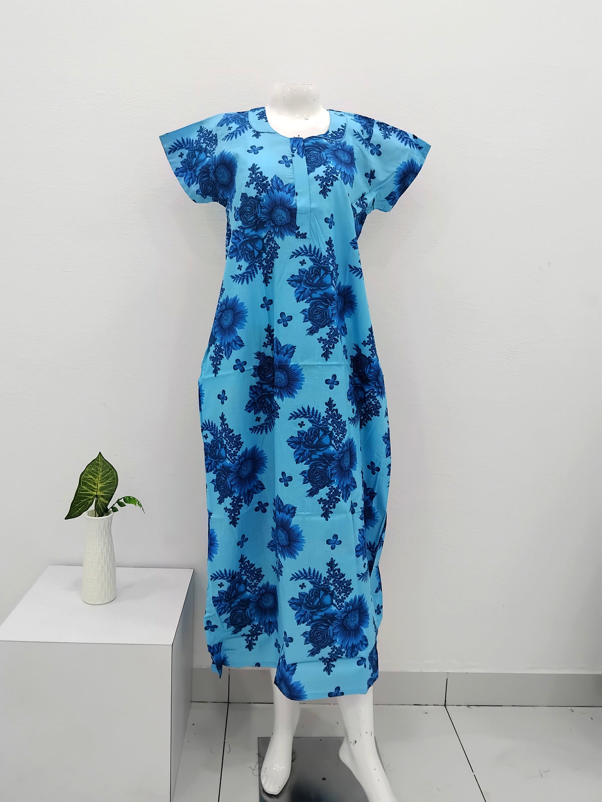 MANGAI Daily Wear Casual Comfort Fit Cotton Printed Nighties | Front Open Zipper Model | Fancy Round Neck with Side Pocket Cotton Nighties (DRN)