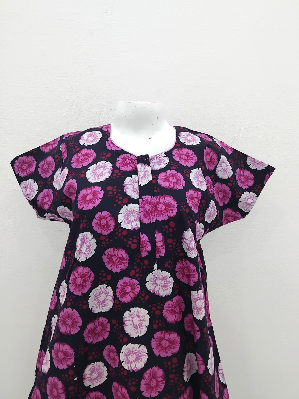 MANGAI Daily Wear Casual Comfort Fit Cotton Printed Nighties | Front Open Zipper Model | Fancy Round Neck with Side Pocket Cotton Nighties (DRN)