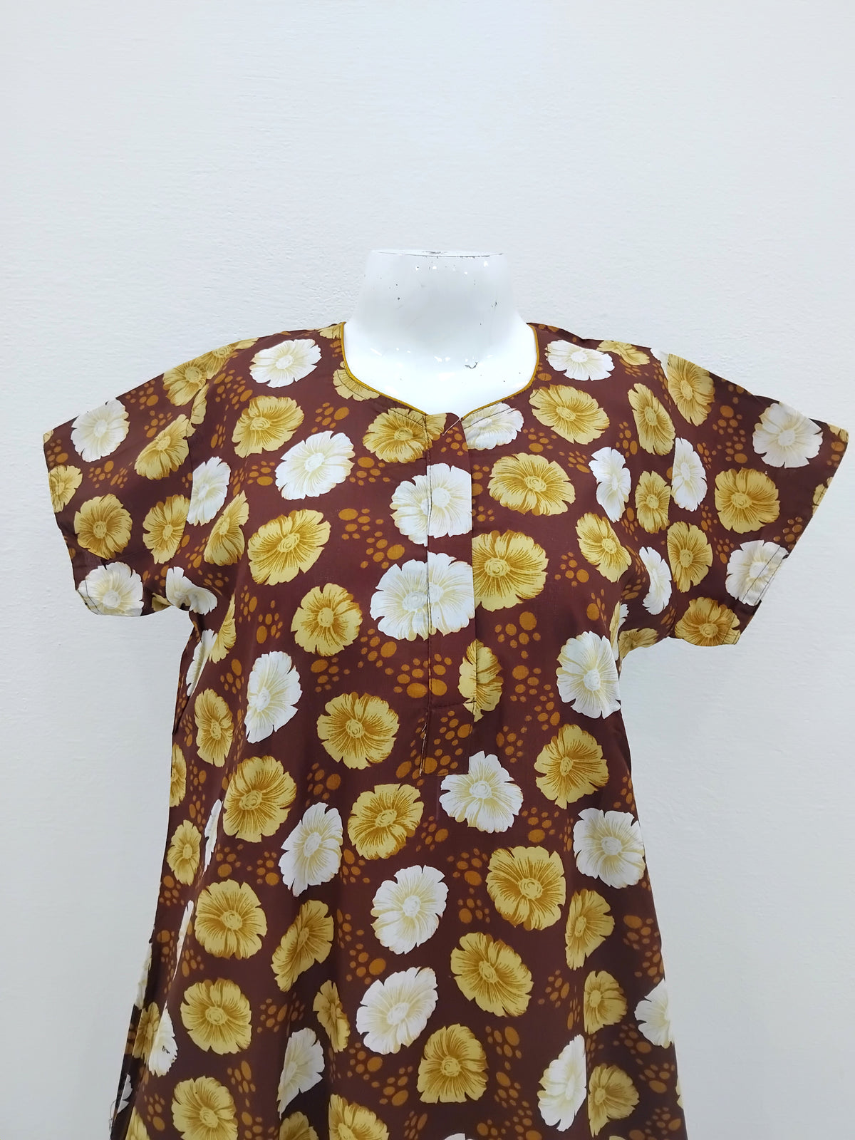 MANGAI Daily Wear Casual Comfort Fit Cotton Printed Nighties | Front Open Zipper Model | Fancy Round Neck with Side Pocket Cotton Nighties (DRN)