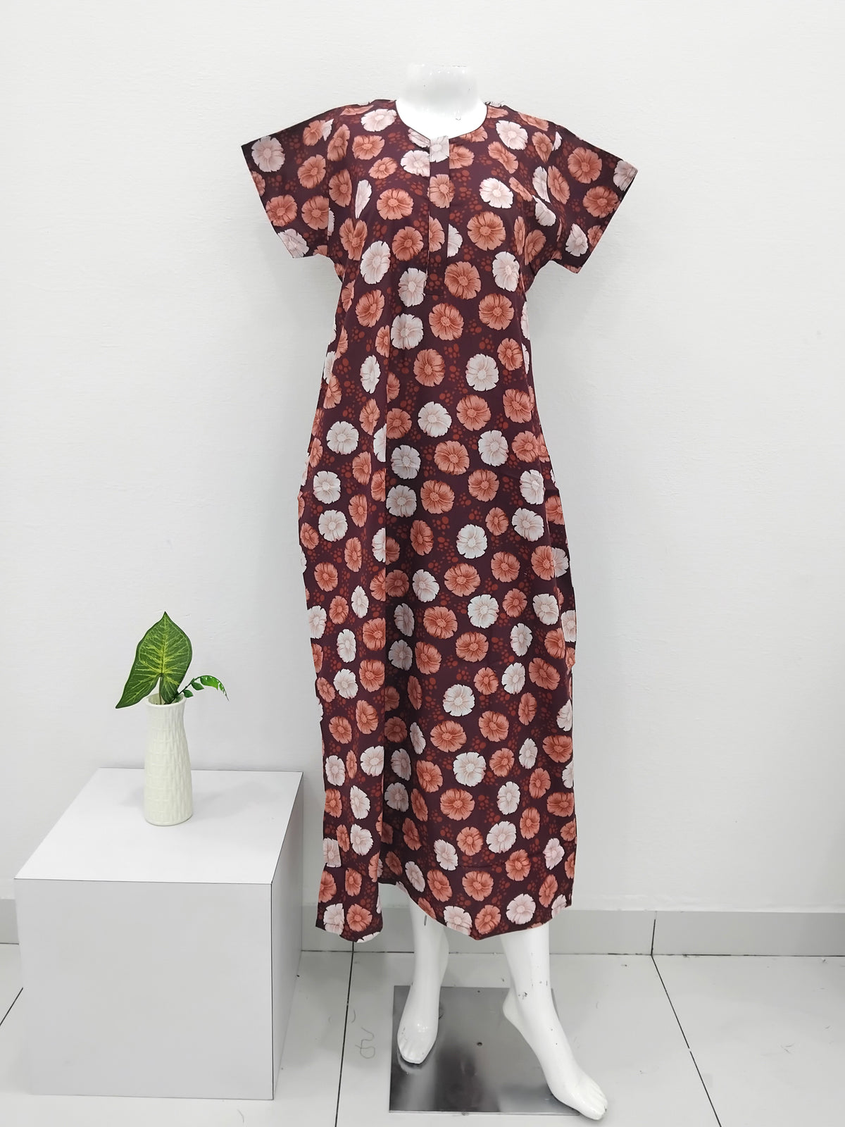 MANGAI Daily Wear Casual Comfort Fit Cotton Printed Nighties | Front Open Zipper Model | Fancy Round Neck with Side Pocket Cotton Nighties (DRN)