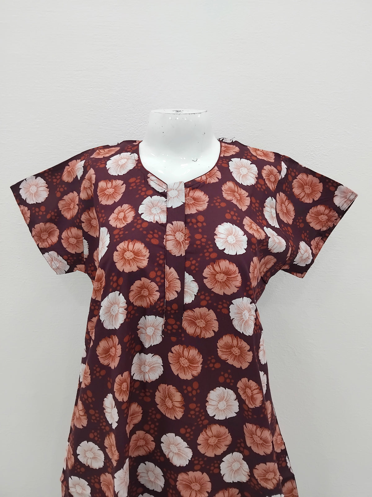 MANGAI Daily Wear Casual Comfort Fit Cotton Printed Nighties | Front Open Zipper Model | Fancy Round Neck with Side Pocket Cotton Nighties (DRN)