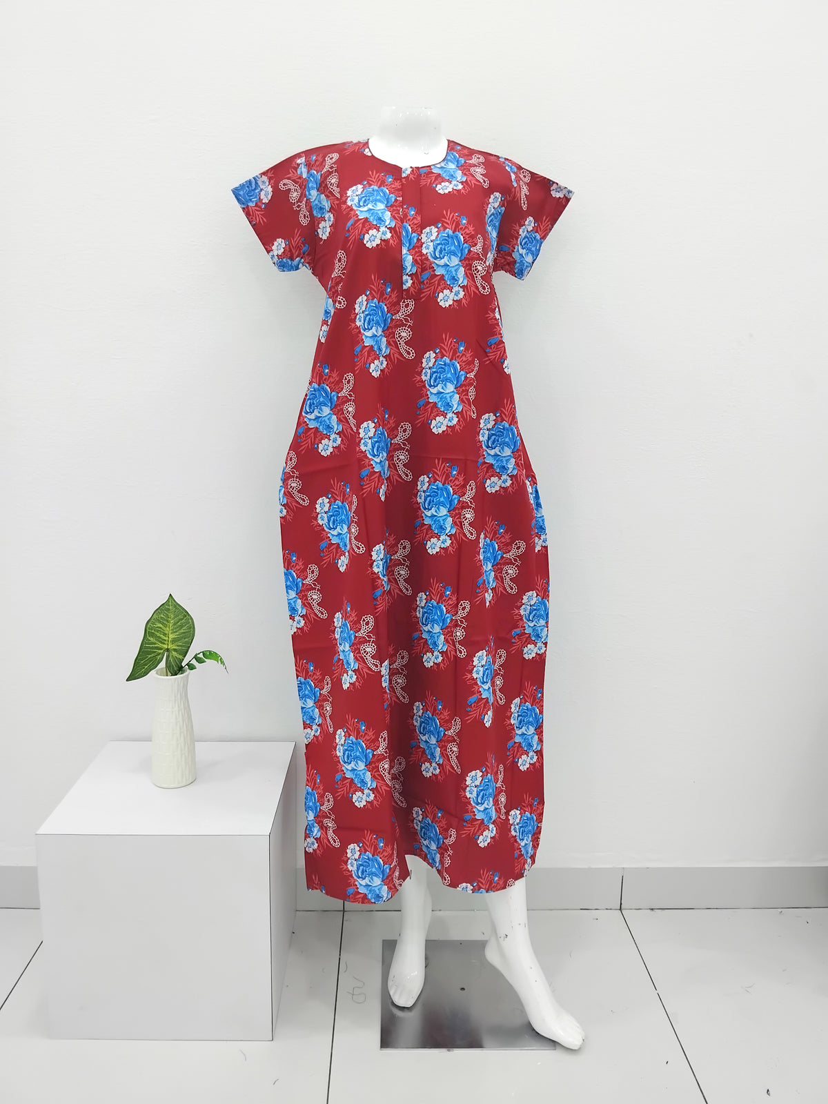 MANGAI Daily Wear Casual Comfort Fit Cotton Printed Nighties | Front Open Zipper Model | Fancy Round Neck with Side Pocket Cotton Nighties (DRN)