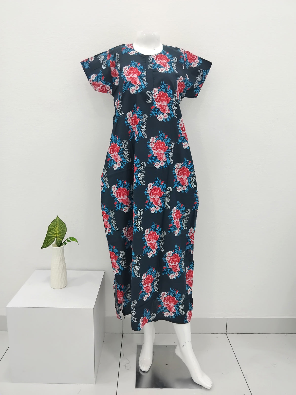 MANGAI Daily Wear Casual Comfort Fit Cotton Printed Nighties | Front Open Zipper Model | Fancy Round Neck with Side Pocket Cotton Nighties (DRN)