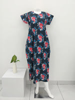 MANGAI Daily Wear Casual Comfort Fit Cotton Printed Nighties | Front Open Zipper Model | Fancy Round Neck with Side Pocket Cotton Nighties (DRN)