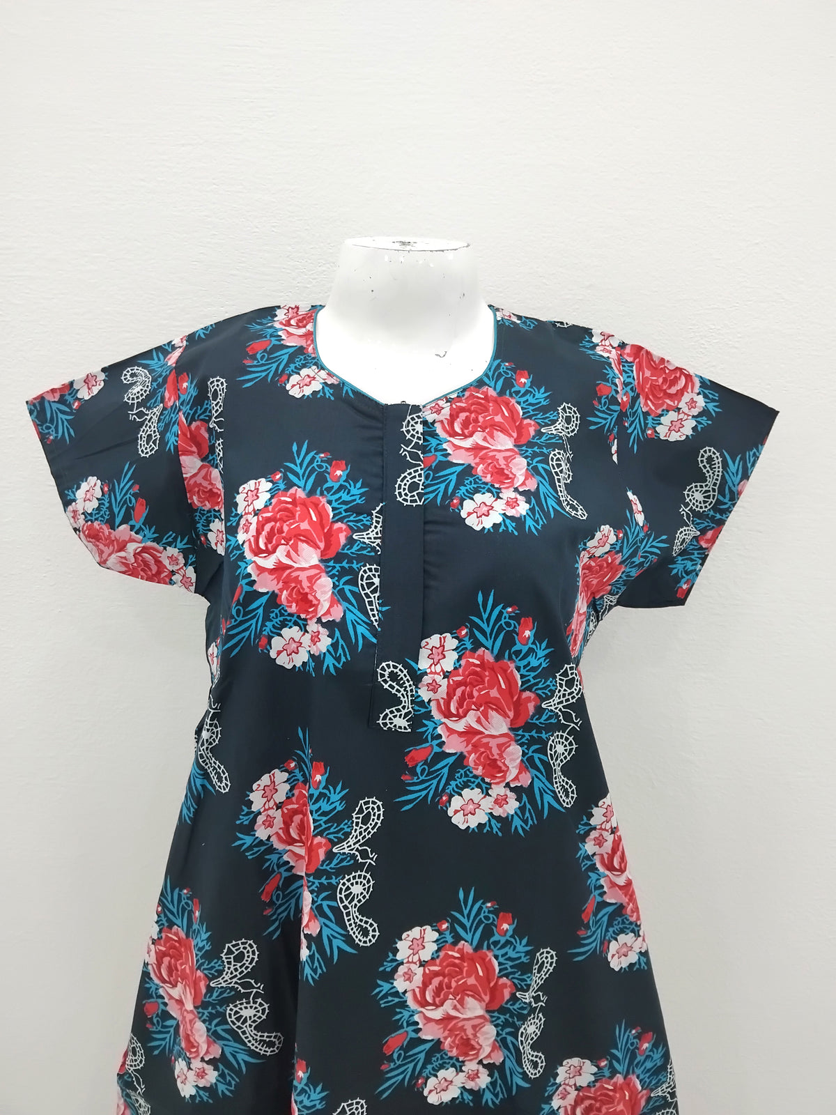 MANGAI Daily Wear Casual Comfort Fit Cotton Printed Nighties | Front Open Zipper Model | Fancy Round Neck with Side Pocket Cotton Nighties (DRN)