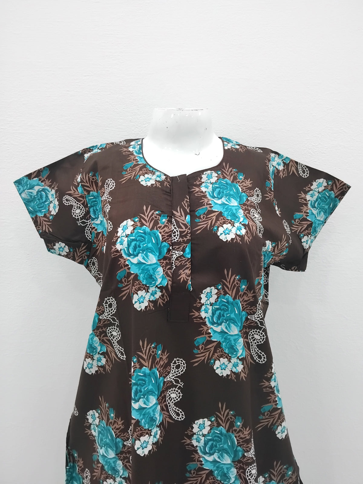 MANGAI Daily Wear Casual Comfort Fit Cotton Printed Nighties | Front Open Zipper Model | Fancy Round Neck with Side Pocket Cotton Nighties (DRN)