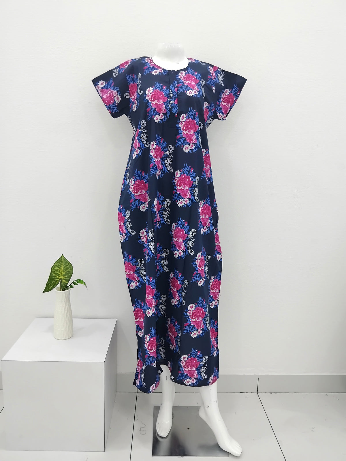 MANGAI Daily Wear Casual Comfort Fit Cotton Printed Nighties | Front Open Zipper Model | Fancy Round Neck with Side Pocket Cotton Nighties (DRN)