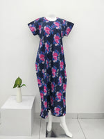 MANGAI Daily Wear Casual Comfort Fit Cotton Printed Nighties | Front Open Zipper Model | Fancy Round Neck with Side Pocket Cotton Nighties (DRN)