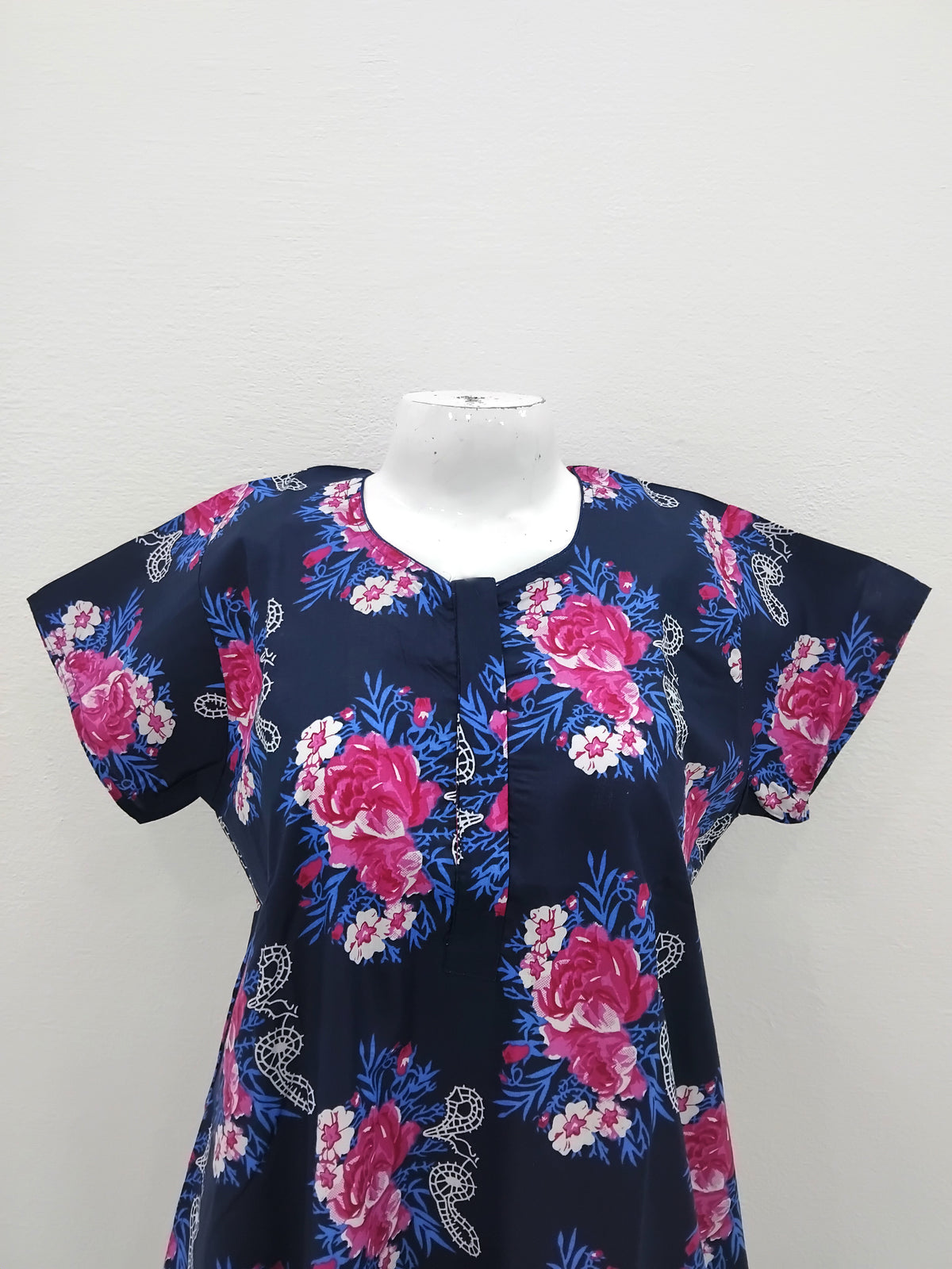 MANGAI Daily Wear Casual Comfort Fit Cotton Printed Nighties | Front Open Zipper Model | Fancy Round Neck with Side Pocket Cotton Nighties (DRN)