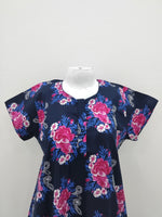 MANGAI Daily Wear Casual Comfort Fit Cotton Printed Nighties | Front Open Zipper Model | Fancy Round Neck with Side Pocket Cotton Nighties (DRN)