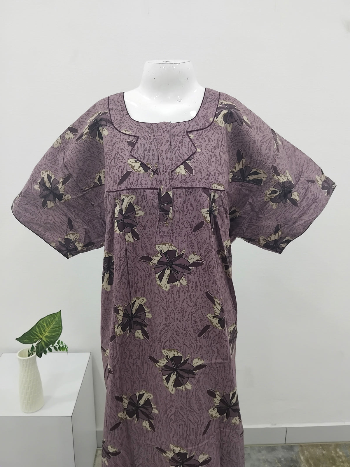 MANGAI Premium Cotton Printed Pleated Model Half Sleeve 4XL Size Nighties - Fancy Neck | With Side Pocket |Shrinkage Free Nighties | Trendy Collection's for Stylish Women's (4XL-VBS)