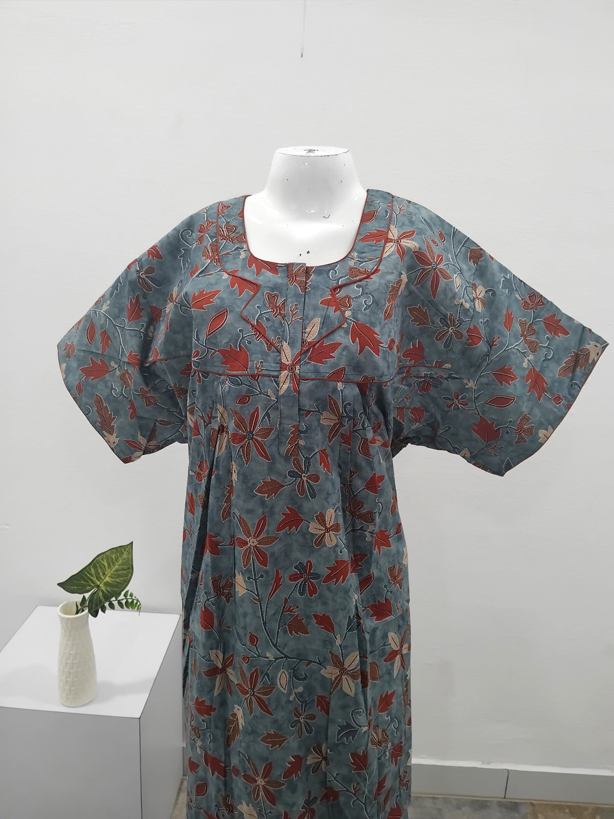 MANGAI Premium Cotton Printed Pleated Model Half Sleeve 4XL Size Nighties - Fancy Neck | With Side Pocket |Shrinkage Free Nighties | Trendy Collection's for Stylish Women's (4XL-VBS)