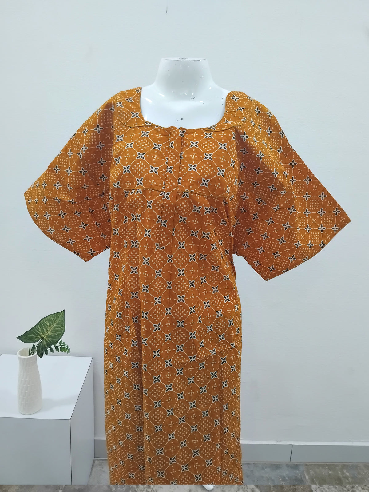 MANGAI Premium Cotton Printed Pleated Model Half Sleeve 5XL Size Nighties - Fancy Neck | With Side Pocket |Shrinkage Free Nighties | Trendy Collection's for Stylish Women's (5XL-VBS)