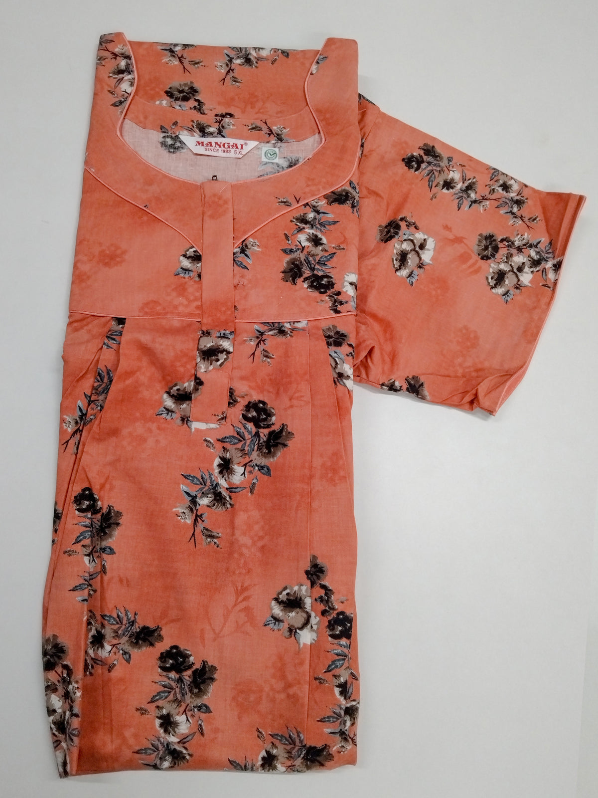 MANGAI Premium Cotton Printed Pleated Model Half Sleeve 5XL Size Nighties - Fancy Neck | With Side Pocket |Shrinkage Free Nighties | Trendy Collection's for Stylish Women's (5PZ)