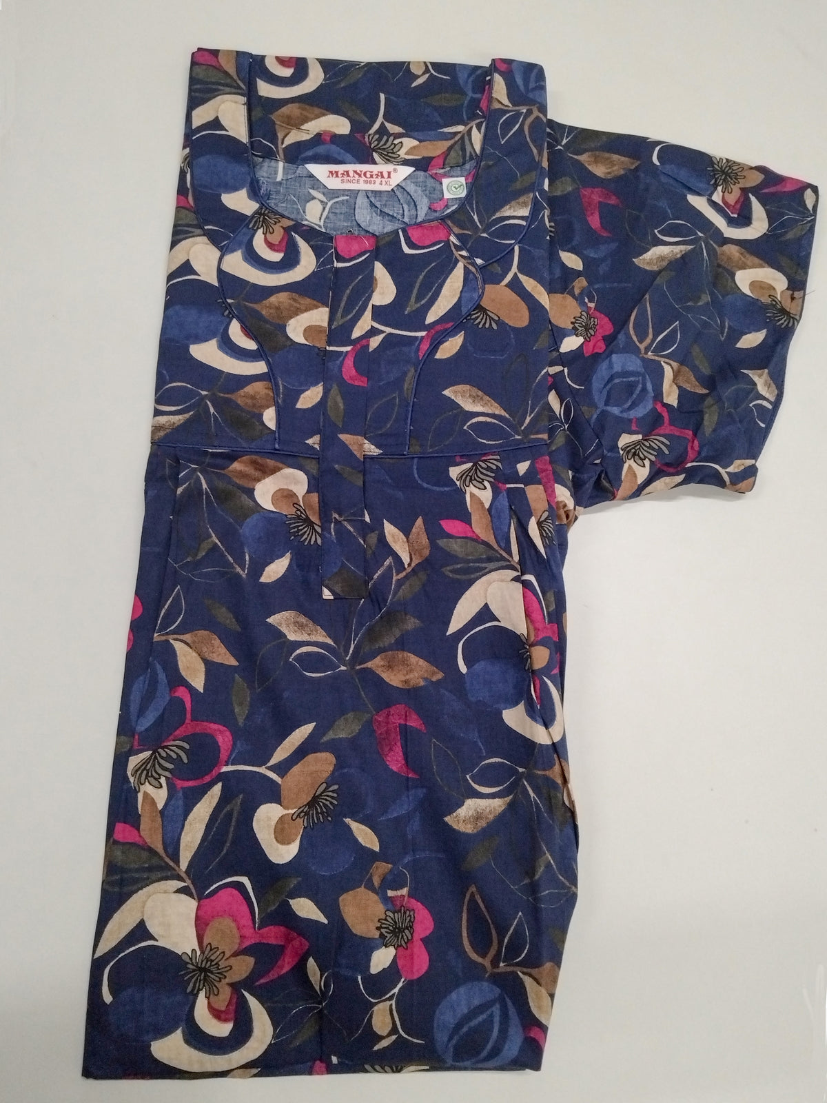 MANGAI Premium Cotton Printed Pleated Model Half Sleeve 4XL Size Nighties - Fancy Neck | With Side Pocket |Shrinkage Free Nighties | Trendy Collection's for Stylish Women's (4PZ)