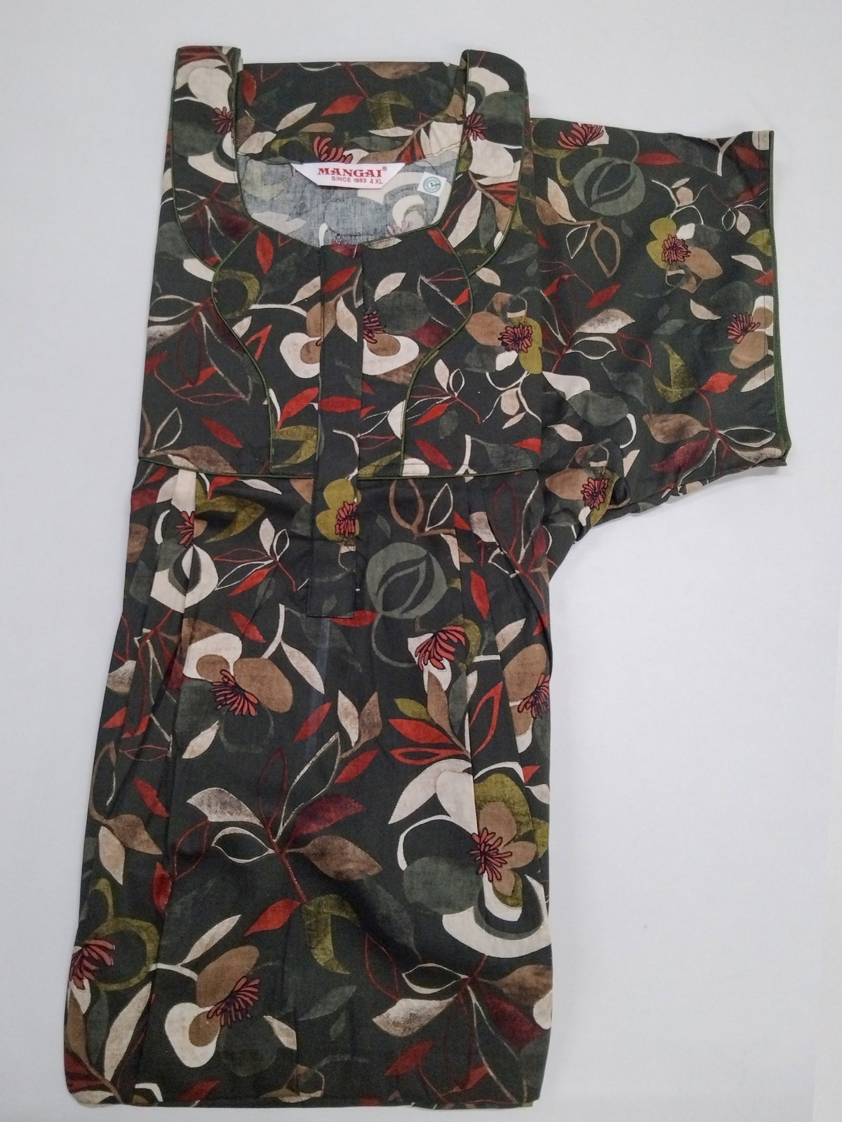 MANGAI Premium Cotton Printed Pleated Model Half Sleeve 4XL Size Nighties - Fancy Neck | With Side Pocket |Shrinkage Free Nighties | Trendy Collection's for Stylish Women's (4PZ)