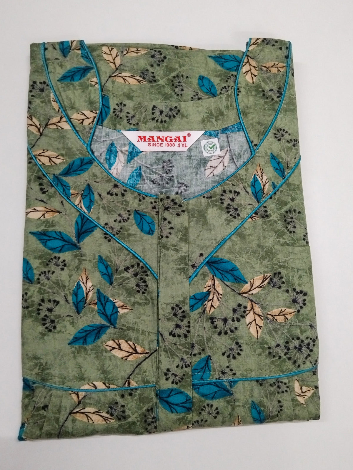 MANGAI Premium Cotton Printed Pleated Model Half Sleeve 4XL Size Nighties - Fancy Neck | With Side Pocket |Shrinkage Free Nighties | Trendy Collection's for Stylish Women's (4PZ)