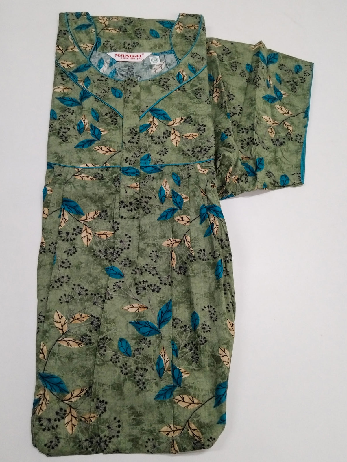 MANGAI Premium Cotton Printed Pleated Model Half Sleeve 4XL Size Nighties - Fancy Neck | With Side Pocket |Shrinkage Free Nighties | Trendy Collection's for Stylish Women's (4PZ)