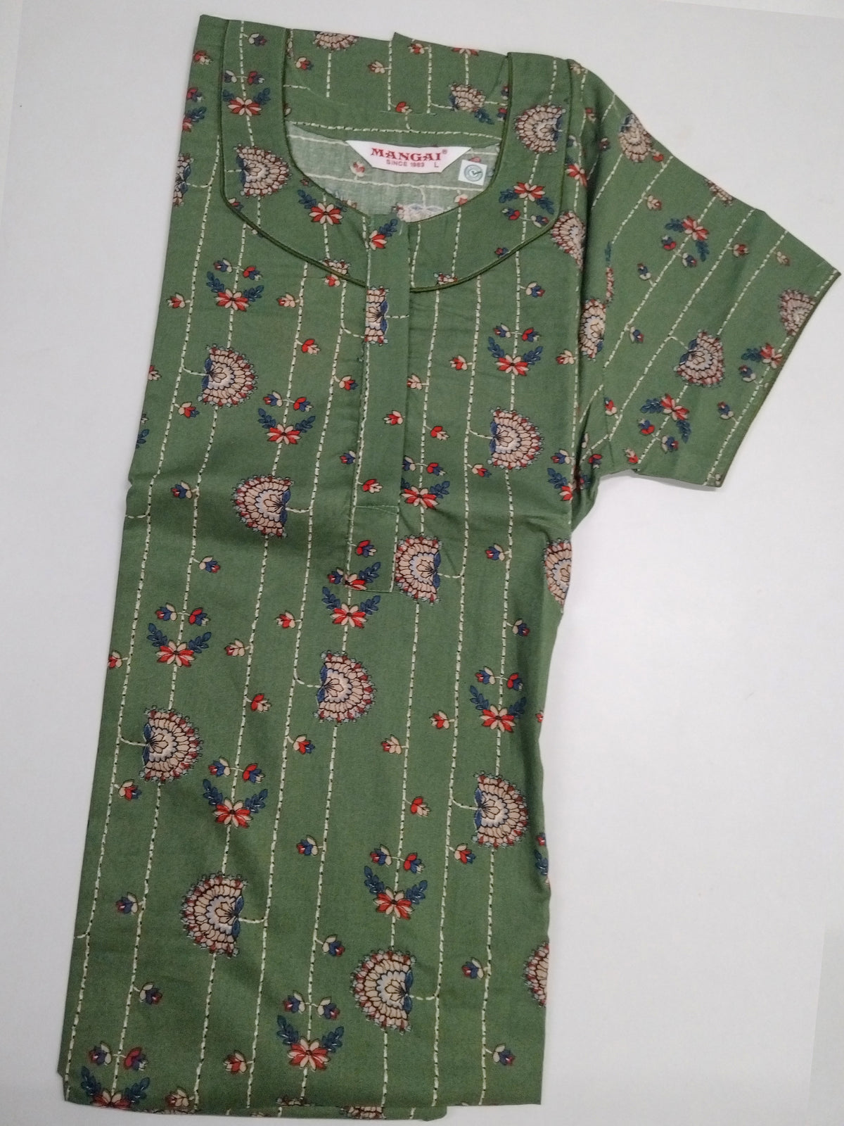 MANGAI Premium Cotton 60Inch Nighties - Fancy Neck | With Side Pocket | Shrinkage Free Nighties | Stylish Collection's for Trendy Women's - (60IN-FFN)