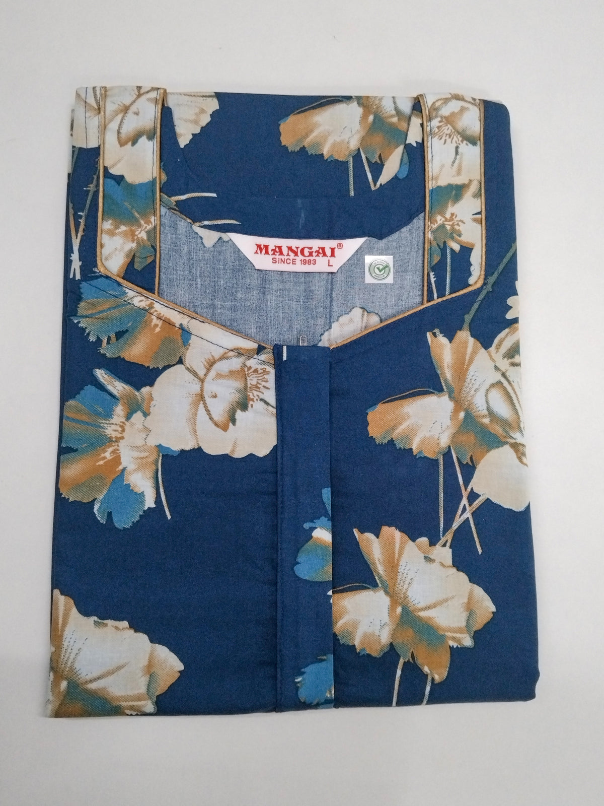 MANGAI Premium Cotton 60Inch Nighties - Fancy Neck | With Side Pocket | Shrinkage Free Nighties | Stylish Collection's for Trendy Women's - (60IN-FFN)