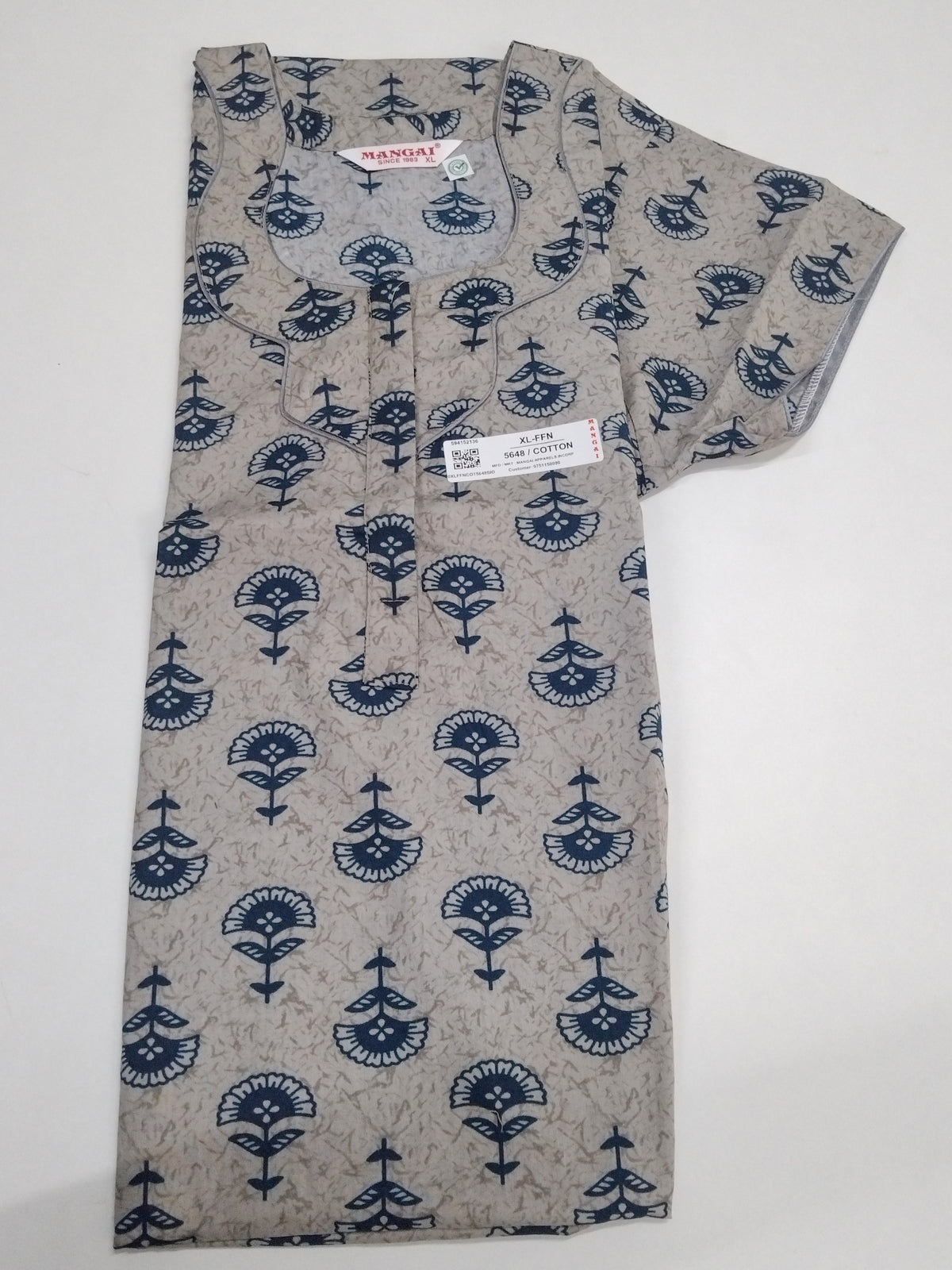 MANGAI Premium Cotton 60Inch Nighties - Fancy Neck | With Side Pocket | Shrinkage Free Nighties | Stylish Collection's for Trendy Women's - (60IN-FFN)