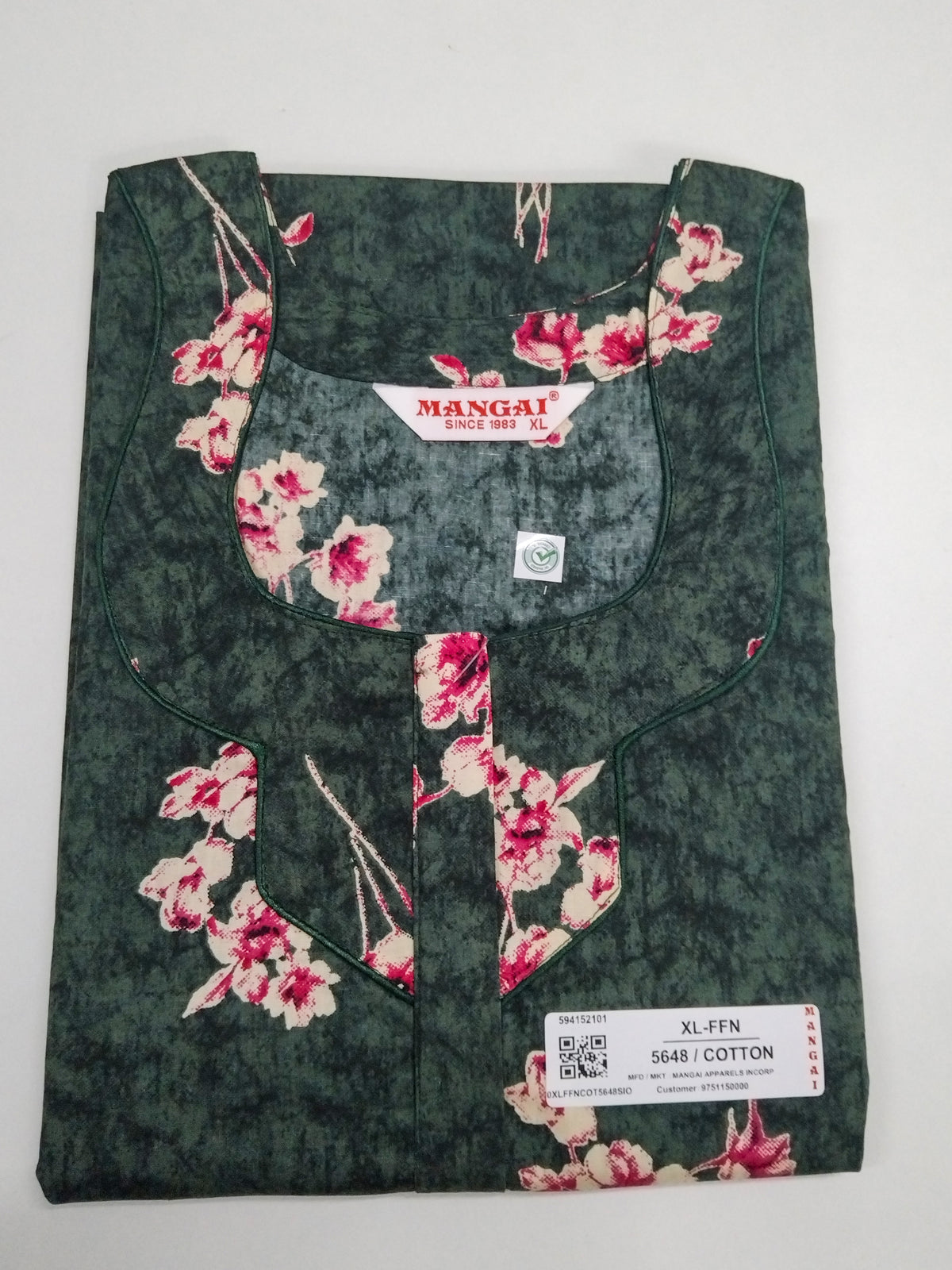 MANGAI Premium Cotton 60Inch Nighties - Fancy Neck | With Side Pocket | Shrinkage Free Nighties | Stylish Collection's for Trendy Women's - (60IN-FFN)